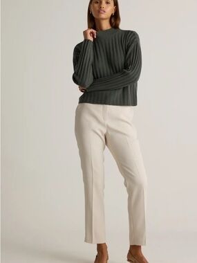New Quince Women's Tailored Straight-Leg Cream Trousers Pants Business Size 6